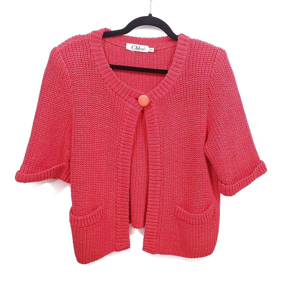Vintage Chloe Crop Cardigan Sweater Open Knit Cotton Oversize Italy Size 42